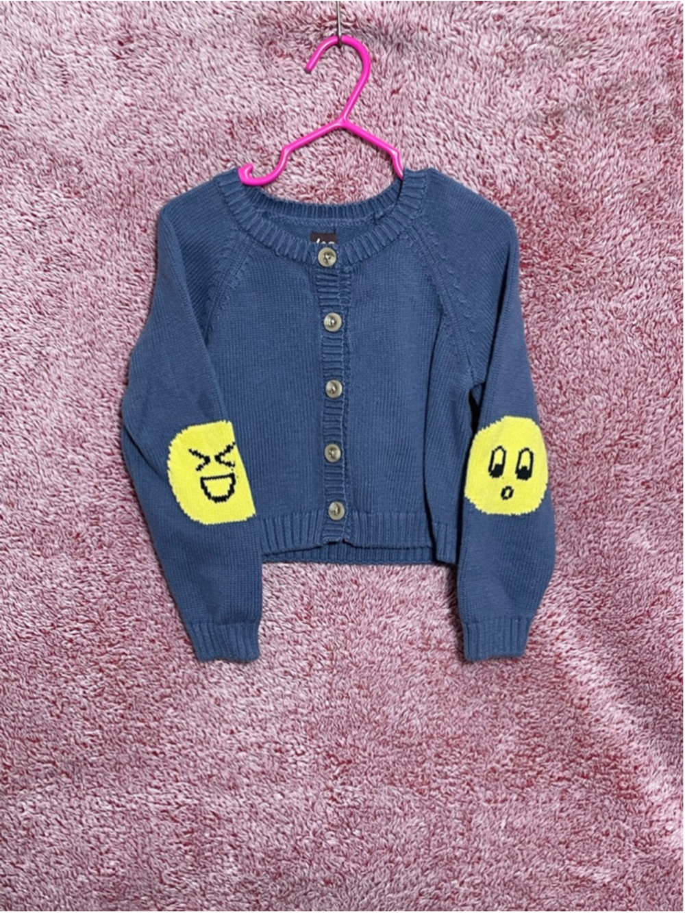 Girls Tea Collection Blue Cardigan emoji Patches size 4-5